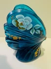 Fenton Aqua Teal Blue Painted Flowers Butterfly Signed D. Fredrick Figurine