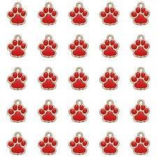 40Pcs Enamel Paw Print Charm Dog Paw Footprint Charms Metal Red/Gold