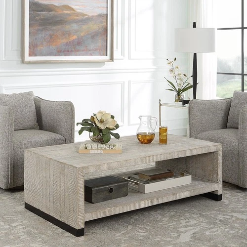 Uttermost 25285 Bosk 54"W Steel and Wood Table - Aged Black / White Wash - Picture 4 of 5