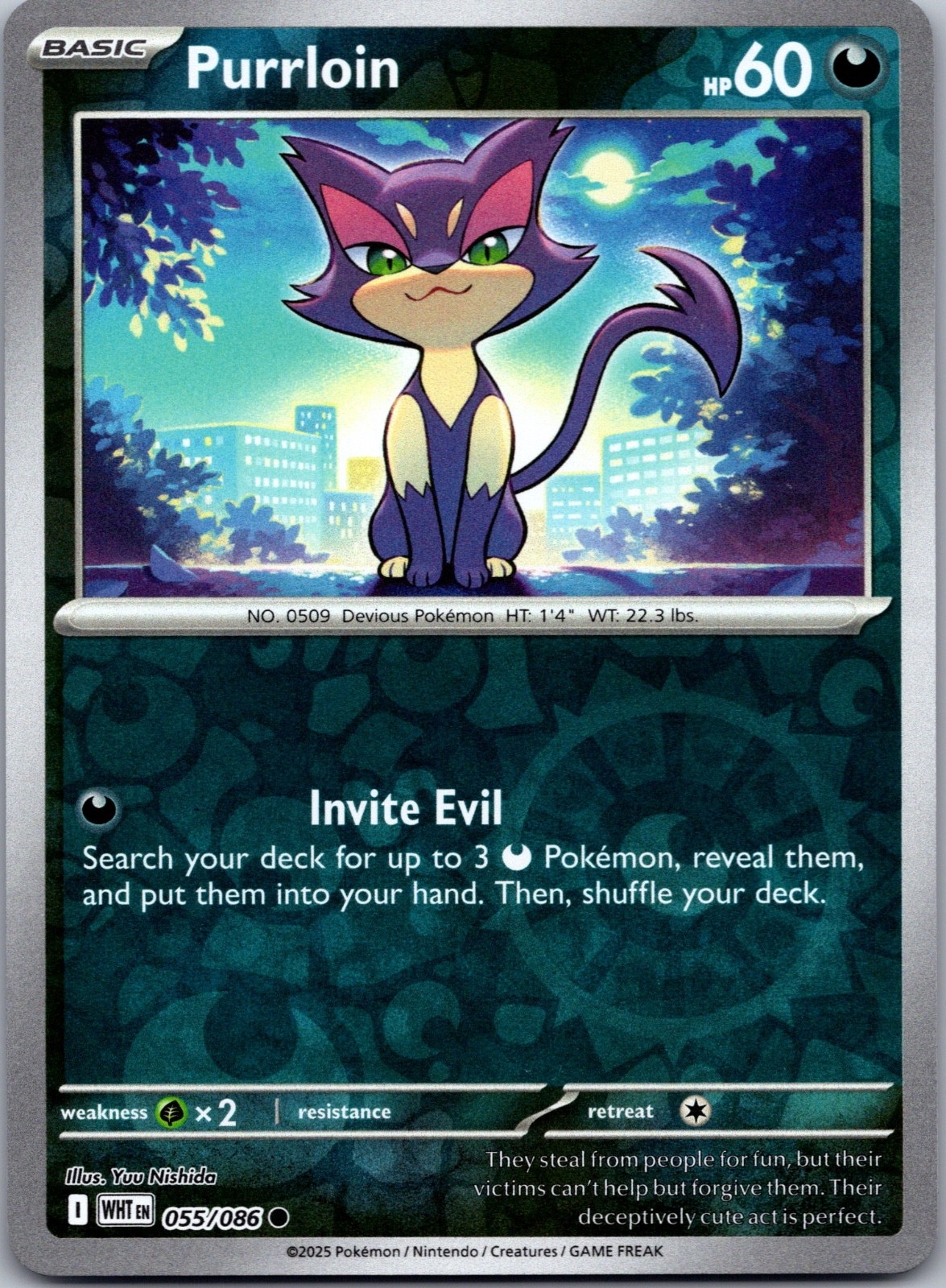 Sv: White Flare Pokémon TCG Purrloin 55/86 Reverse Holo Near Mint