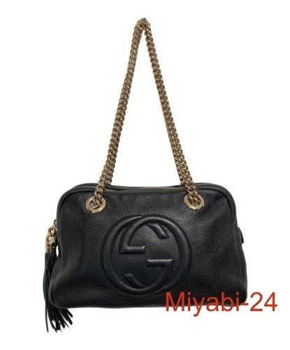 Gucci Soho Chain Handbag Black Leather Women's Used Italy Crossbody Bag