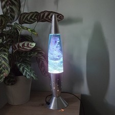 Vintage 1990s Rocket Lava Lamp Silver Pinhole Base Blue Liquid Purple Wax 46cm