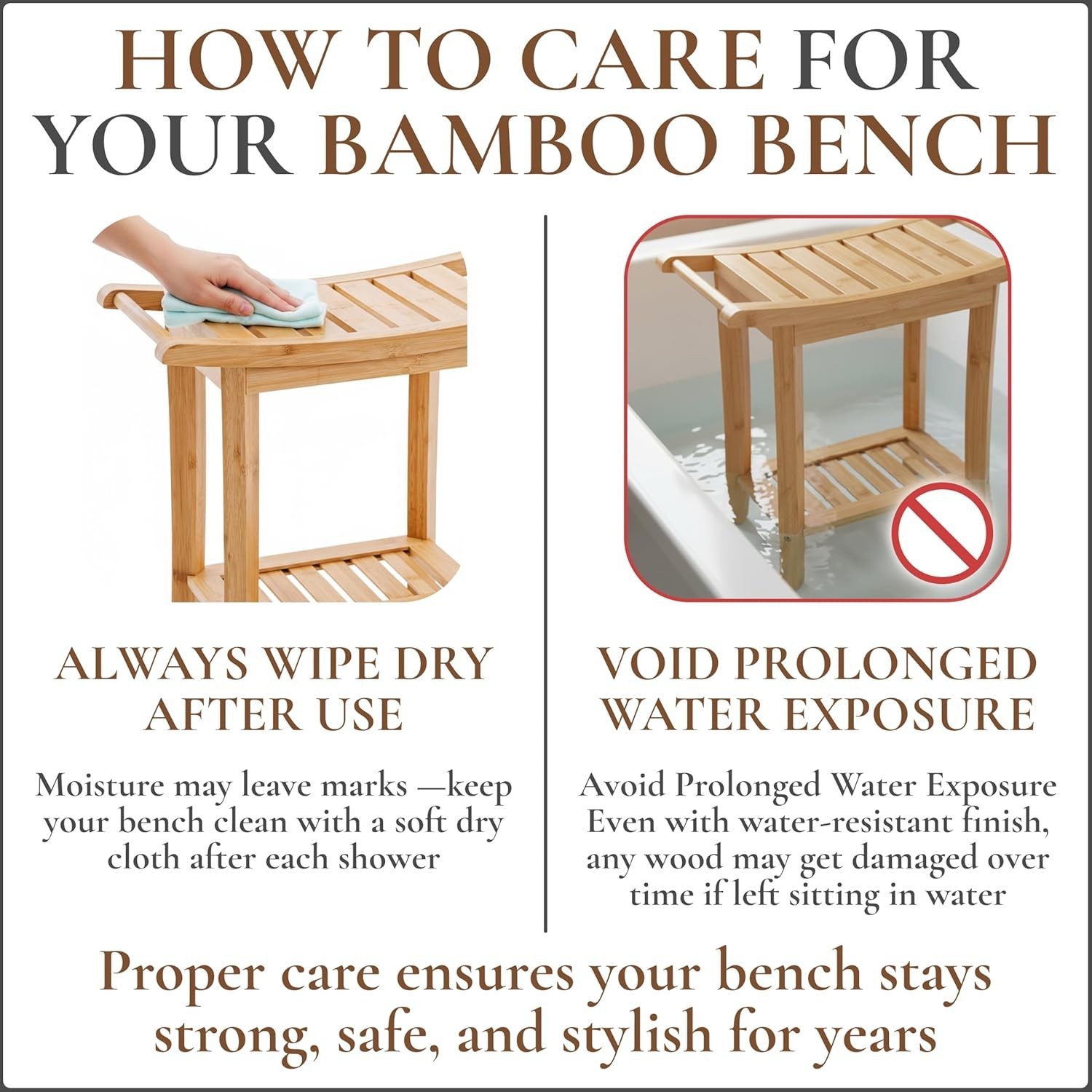 Bamboo Shower Bench with Storage Shelf, Shower Stool for Inside Shower, Water...