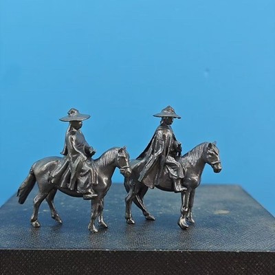 Mini Bronze Chinese Swordsman Figurine Set 2-Pack Equestrian Hero Metal Decor
