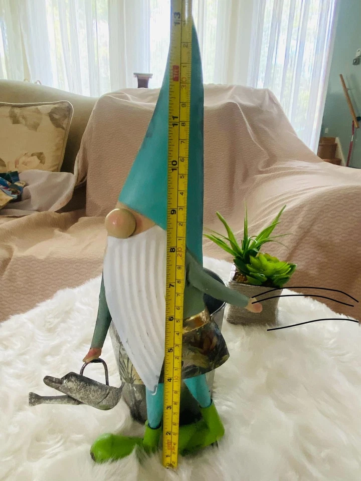 Metal Garden Gnome Figurine with Watering Can - Image 3 of 4