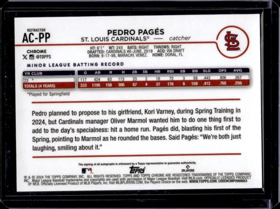 2024 Topps Chrome Update Pedro Pages Auto RC Refractor Rookie #/499 Cardinals - Image 2 of 2