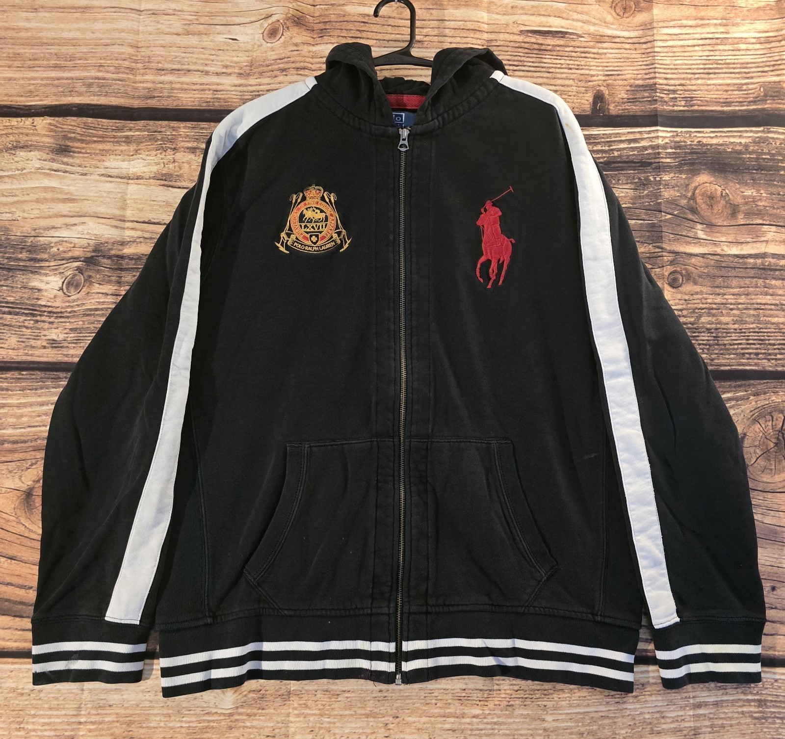 Felpa con cappuccio vintage Polo Ralph Lauren uomo XLarge nera grande pony full zip PurveyorsEquine