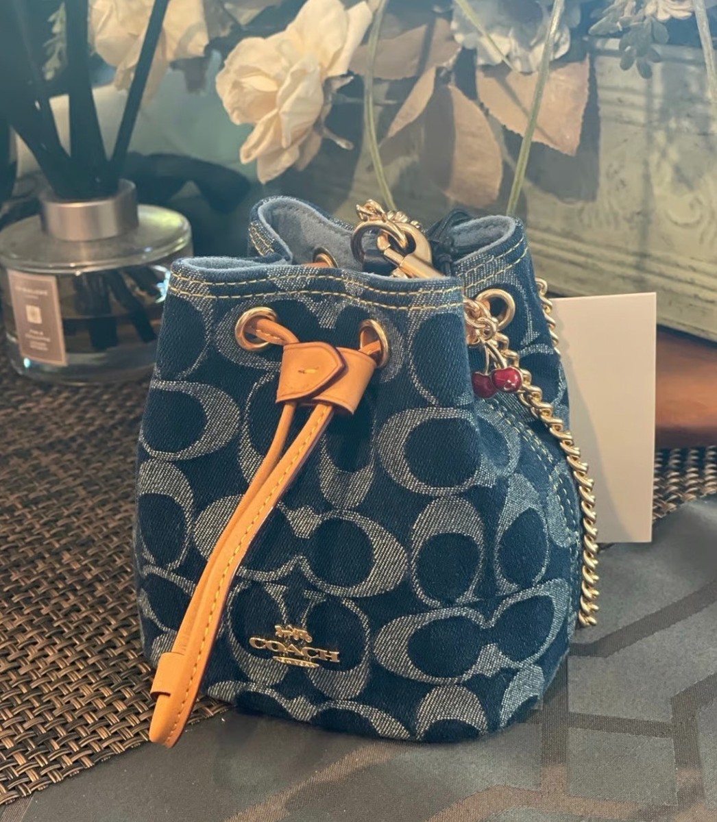 NWT Coach Drawstring Wristlet In Signature Denim CZ031 chain strap