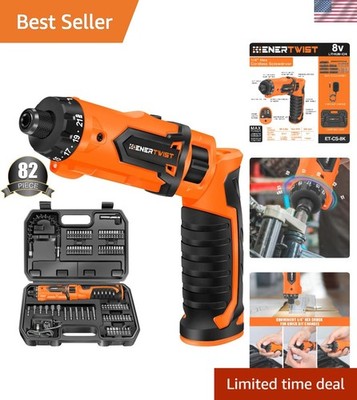 Rechargeable 8V Electric Screwdriver: Dual Position, 82-Piece Accessory Kit