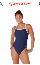 Women's Solid Flyback Training One Piece Blue/Navy Swimsuit NWT Size 28