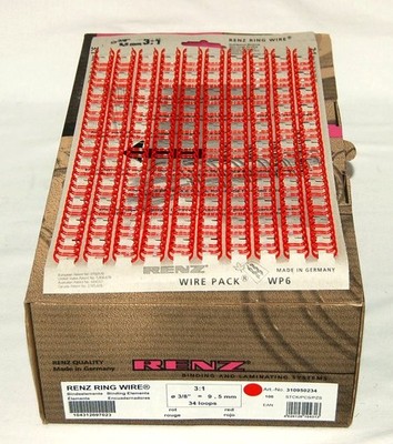 Renz 100 Ring Wire Drahtkamm-Bindeelemente 3:1 Teilung 34 Schlaufen rot Ø 9,5 mm