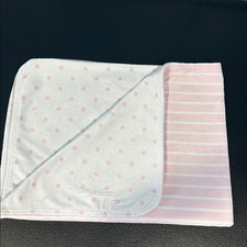 Pottery Barn Kids Pink White Stripe Polka Dot Chamois Baby Blanket Throw 30 X 40