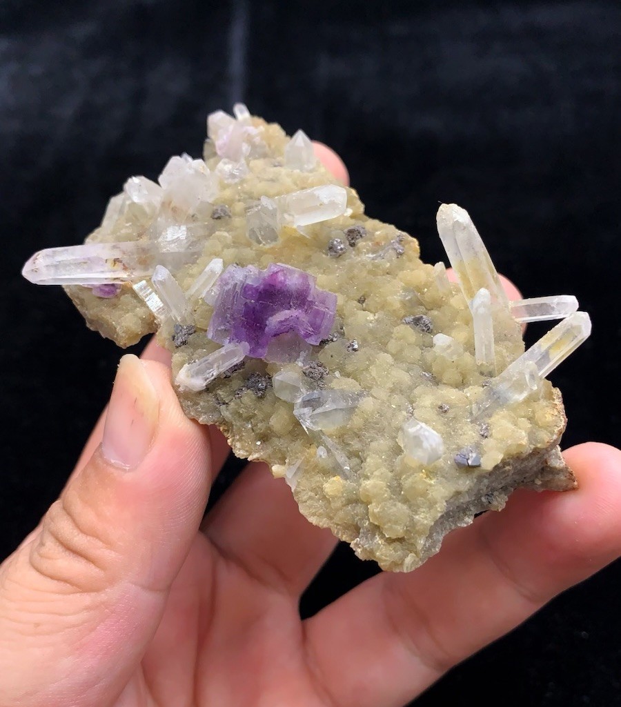 102.6g Newly discovered natural rare crystal cluster + purple phantom fluorite
