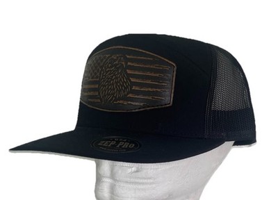 ZepPro Richardson 168 7 Panel Trucker Hat Eagle/US Flag Leather Patch Black NEW