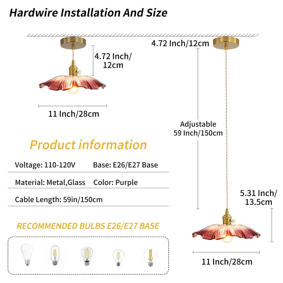 Lámparas Colgantes Isla Cocina Vidrio Vintage Lámpara Colgante Flujo Púrpura... Foto 2 de 4