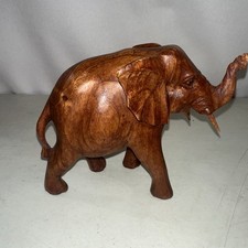 OMA Hand Carved Wooden Elephant Figurine 6” Vintage Folk Art Animal Sculpture