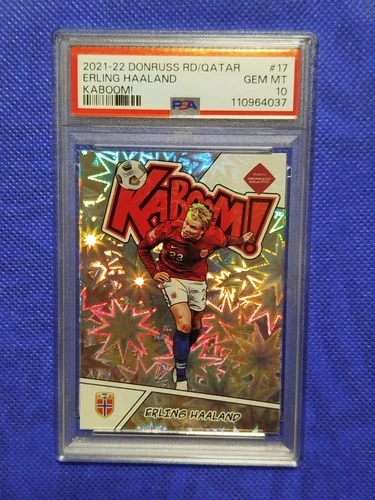 PSA 10 #17 ERLING HAALAND 2021 PANINI DONRUSS ROAD TO QATAR KABOOM!!!