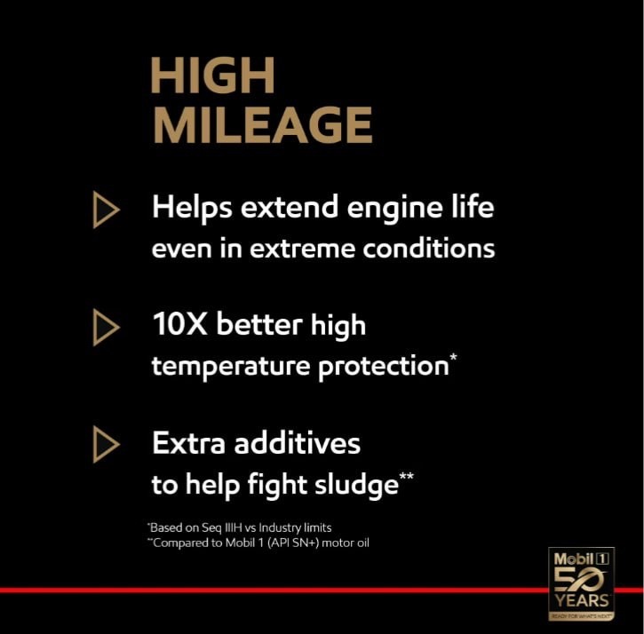 Mobil 1 5W-20 High Mileage Full Synthetic Engine Oil 5QT Advanced Protection