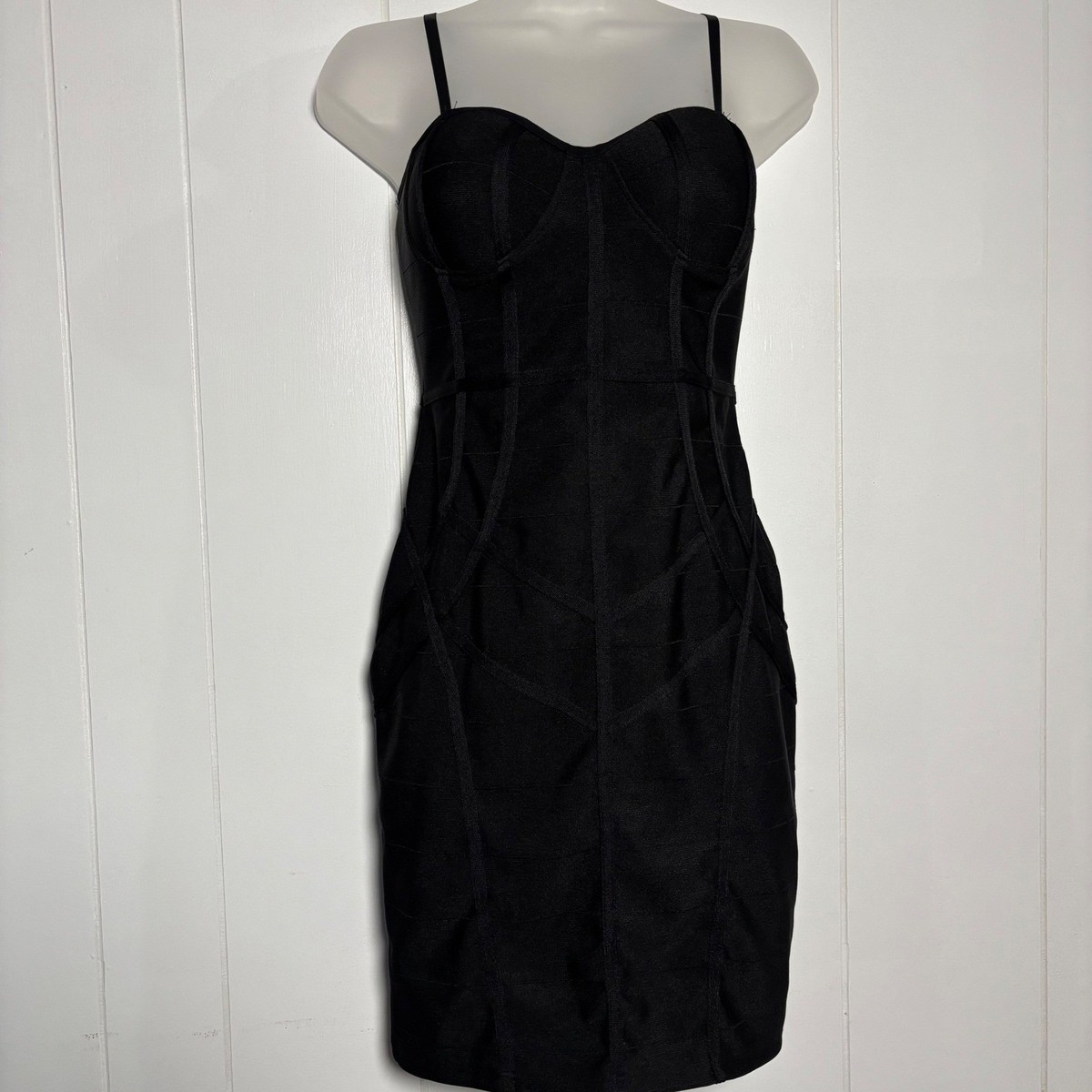 Black Bandage Mini Dress Sweetheart Bodycon Sz M Whimsigoth LBD Edgy