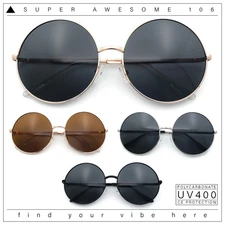 Iconic Oversized Joplin Hippie Circle Lens Round Metal Rim Sunglasses