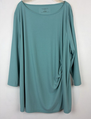 Talbots Top Womens 3X Plus Pullover Teal Long Sleeve Casual Stretch Ruched Side