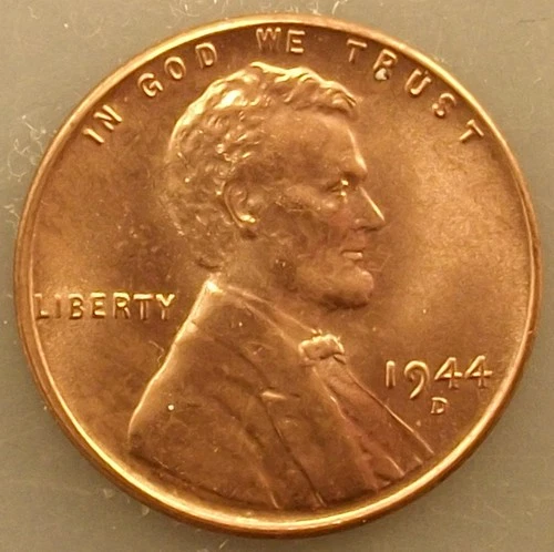 Red Uncirculated 1944-D Lincoln Wheat RD Cent Penny Coin