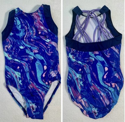 Simone Biles GK ELITE Gymnastics Leotard BLUE PURPLE Tank USA Strappy Back CL
