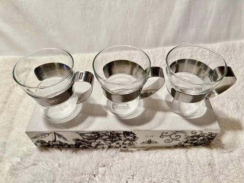 Vintage Set of 3 - BODUM Assam Glass & Stainless Steel Coffee Mugs, Danish/Swiss - Picture 3 of 12