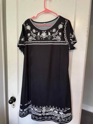Women s XXL Shift Dress Floral Print Round Neck Short Sleeve Knee Length