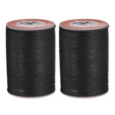 2pcs Round Waxed Thread for Leather Sewing, 60 Yards / 55m, 0.80mm, Black