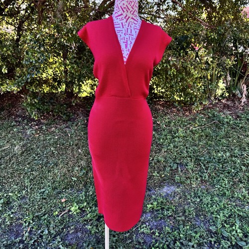 Victor Glemaud Red Ribbed Merino Wool Halter Low Back Cocktail Dress Size M - Picture 13 of 13