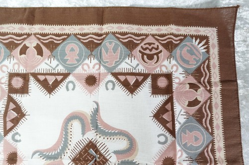 Vintage Women's Bandana Scarf Made In USA RN14193 Aztec Designs Brown Pink - Picture 9 of 10