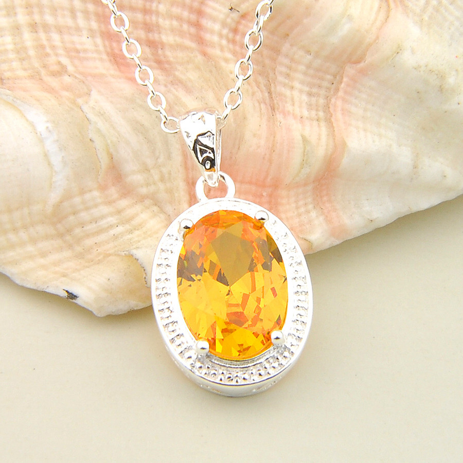 Love Antique Oval Shaped Yellow Royal Citrine Gemstone Silver Necklace  Pendants