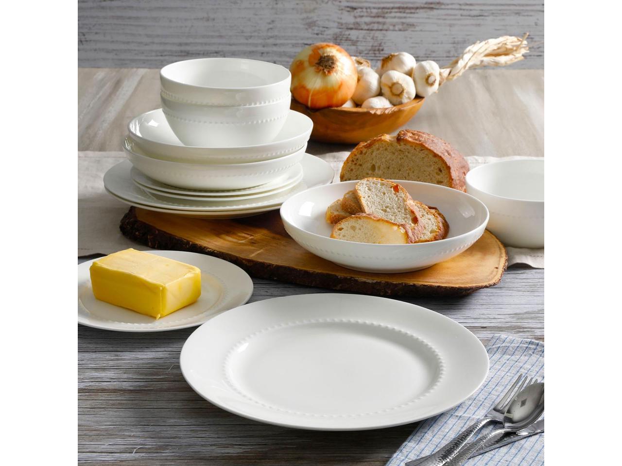 Gibson Elite Gracious Dining 16 Piece Bone China Double Bowl Dinnerware Set in W