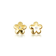 14K Yellow Gold Diamond Flower Baby Stud Earrings