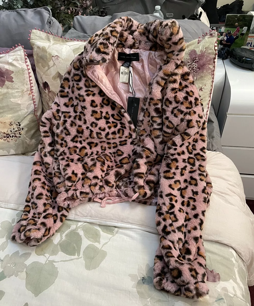 VICTORIAS SECRET PINK LEOPARD PRINT FAUX FUR SEMI CROPPED JACKET