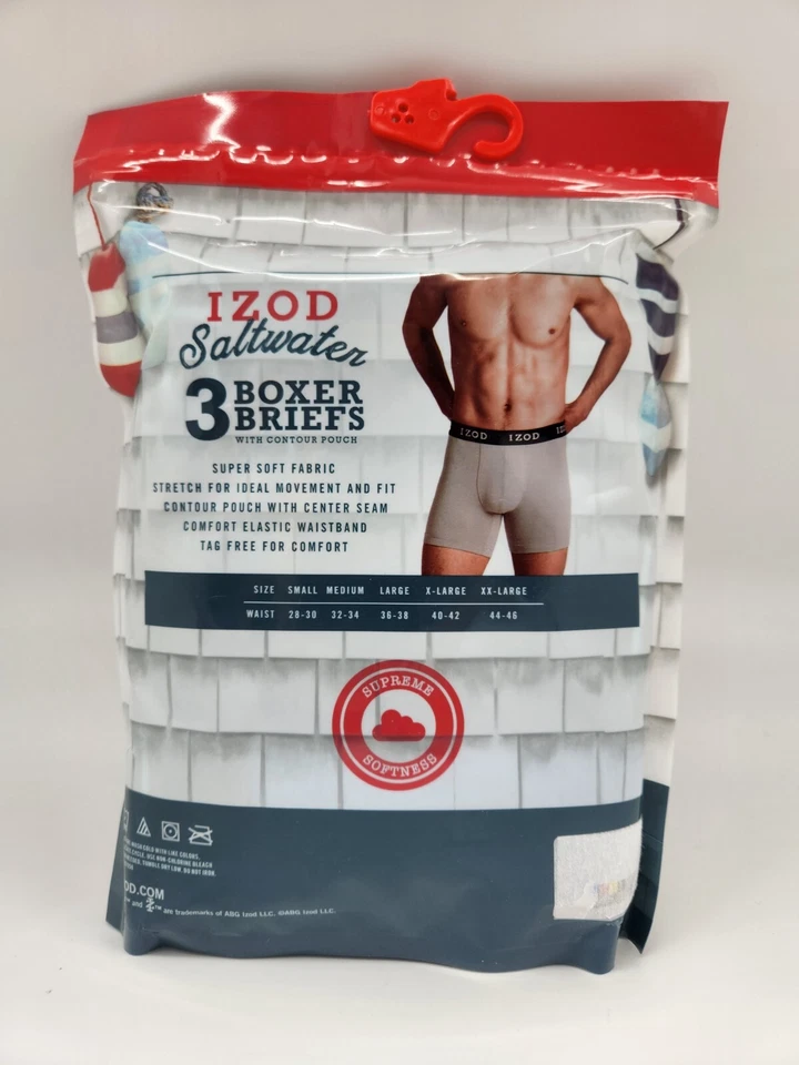 IZOD Saltwater 3 Pack Men M L XL Soft Boxer Briefs Black Blue Charcoal Gray - Image 2 of 2