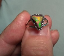 Colorful Ethiopian Welo Opal Ring 925 Sterling Silver Size 7.25 Green  Orange
