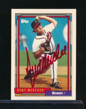 1992 Topps #596 Kent Mercker autógrafo automático nítido rojo Sharpie * resistente