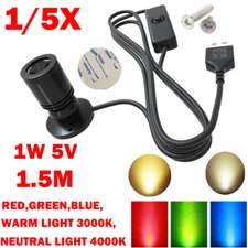 1/5pcs USB Mini LED Spotlight 1W 5V Surface Mounted For Display Cabinet Showcase