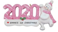 Personalized 2020 Single Snowman Girl First Christmas Ornament