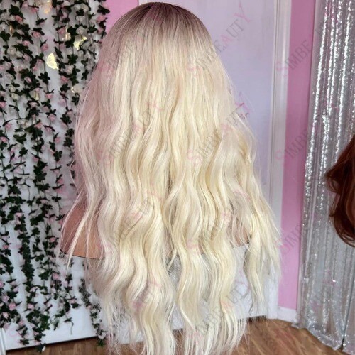 Bangs Body Wave Platinum Blonde Ombre Brazilian Remy 13X6 LaceFront HumanHairWig - Bild 2 von 24