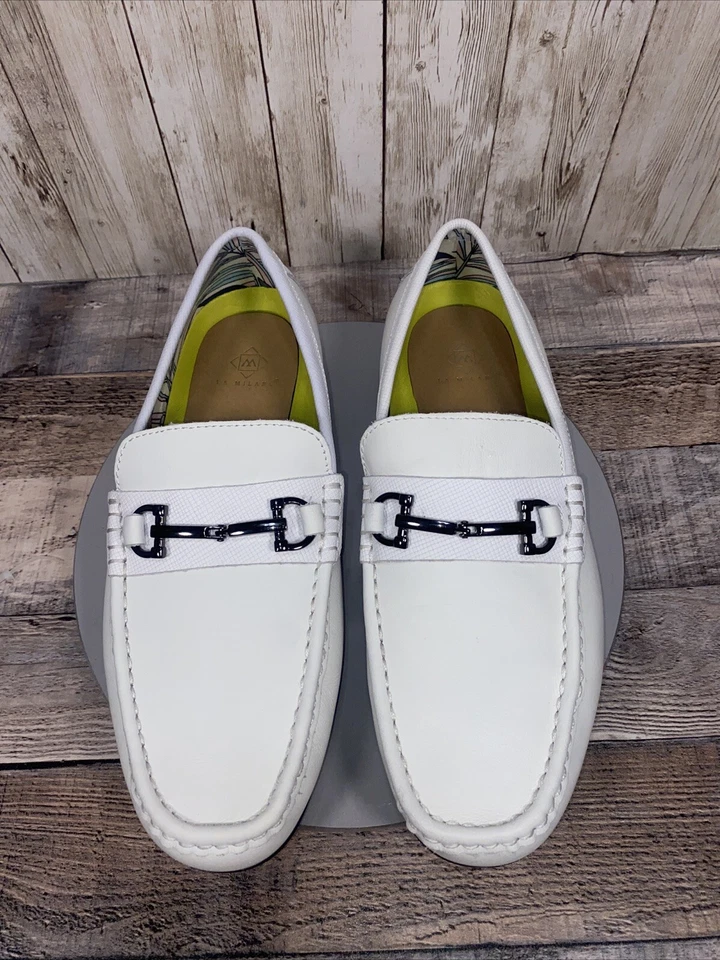 Mocasines de conducción de cuero blanco La Milano Sage para hombre talla 8 Foto 3 de 4