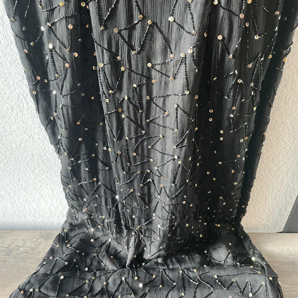 Vestido Largo Completo Vintage Años 80 100% SEDA Negro Stenay Cuentas Lentejuelas **LEER** Foto 3 de 4