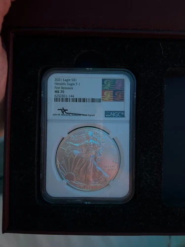 2021 SILVER EAGLE T-1 NGC MS70 FIRST RELEASES JOHN MERCANTI SIGNED, REAGAN LABEL