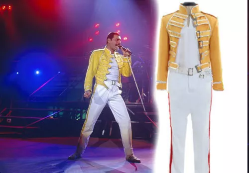 Queen Lead Vocals Freddie Mercury Cosplay costume queen band yellow outfit  suit{