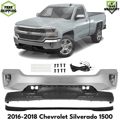 Front Bumper Chrome & Fog Lights Kit For 2016-2018 Chevrolet Silverado 1500