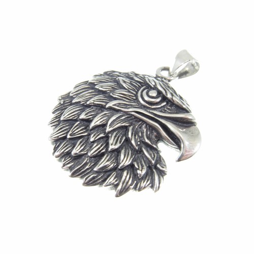 Solid 925 Sterling Silver Patriotic American Bald Eagle Head Pendant - Unisex - Picture 7 of 9