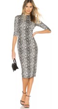 Alice + Olivia Delora Snake Print Fitted Dress Black Stretch Size 0 NWOT