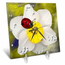 3dRose dc_17837_1 Daffodils and Ladybugs-Desk Clock, 6 by 6-Inch 6x6 Desk Clock